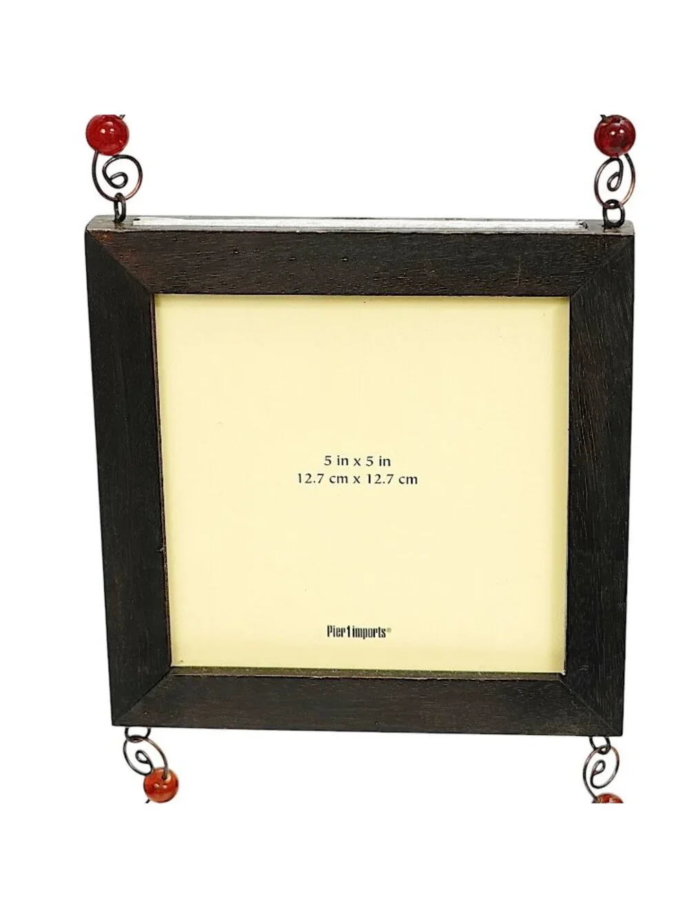 PIER 1 IMPORTS Triple Wall Frame Brown Wood Red Beads Boho Decor Hanging